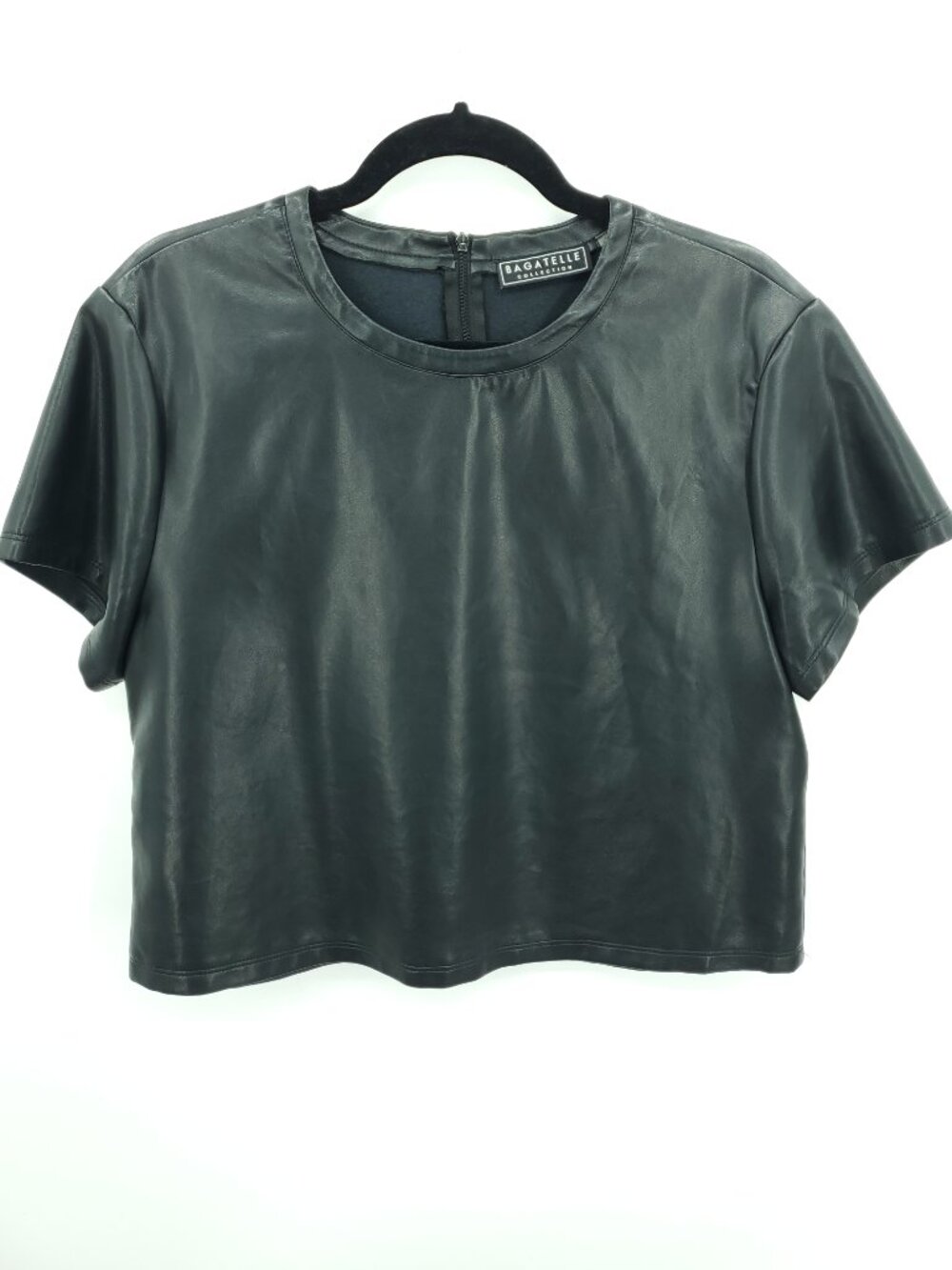 Bagatelle Faux Leather Boxy Fit Short Sleeve Top M Black
